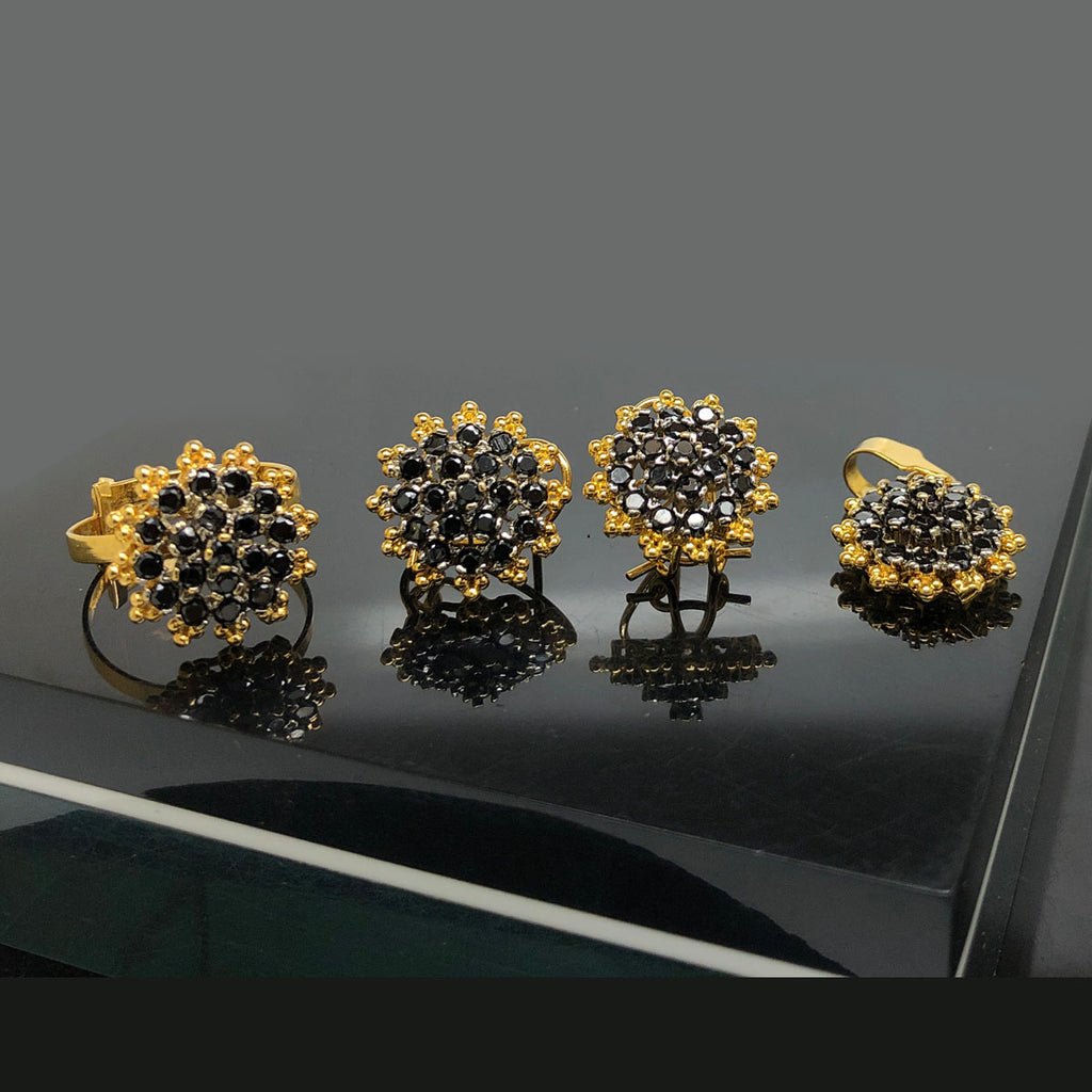 Floral Crystal Gold-Plated Locket Set with Matching Earrings