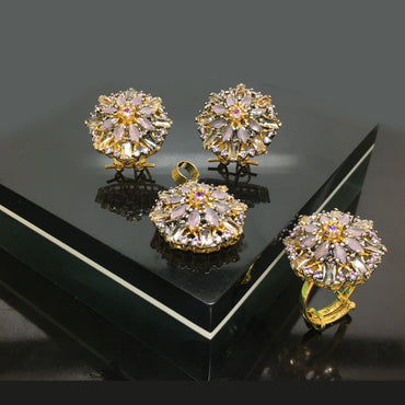 Gold Plated Floral Crystal Locket Set