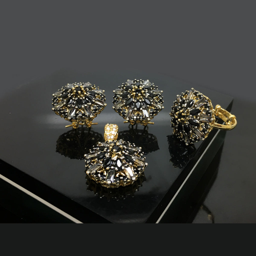 Gold Plated Floral Crystal Locket Set
