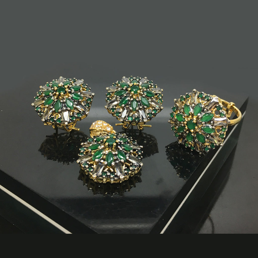 Gold Plated Floral Crystal Locket Set