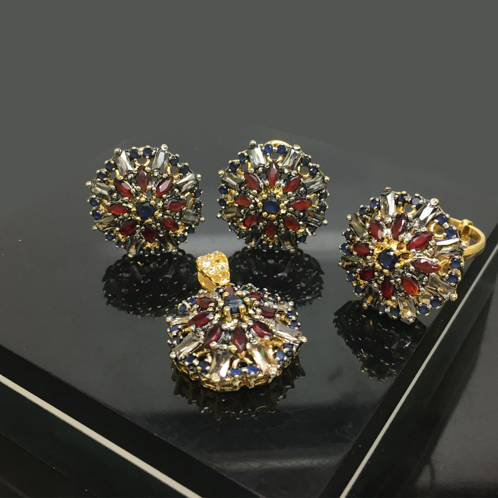 Gold Plated Floral Crystal Locket Set