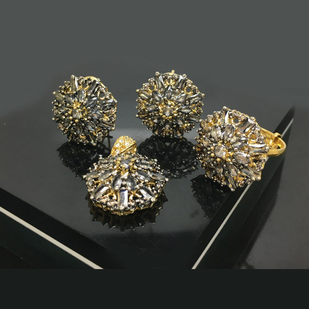 Gold Plated Floral Crystal Locket Set