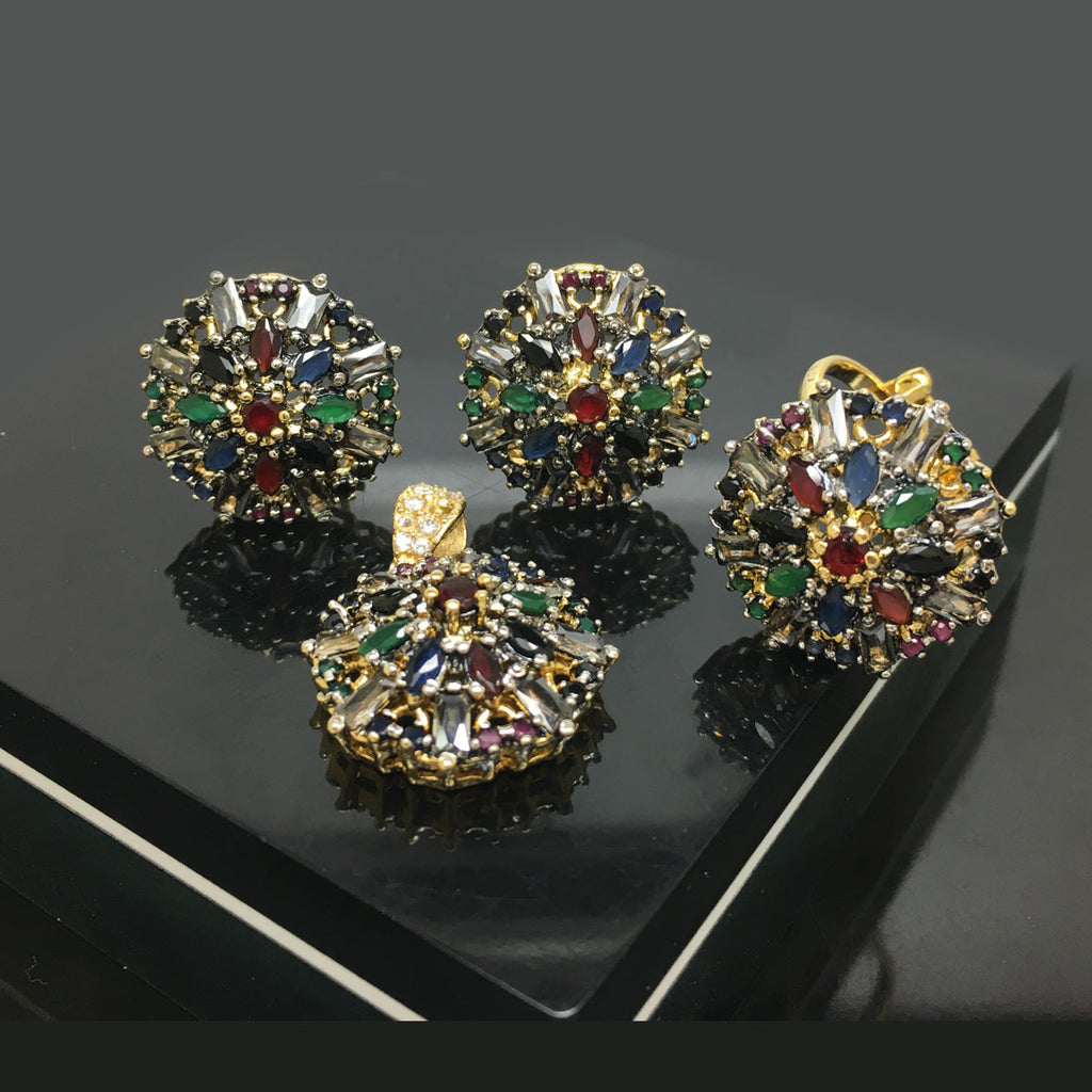 Gold Plated Floral Crystal Locket Set