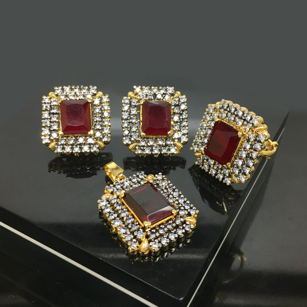 Gold Plated Square Cut Topaz Crystal Jewelry Locket Set