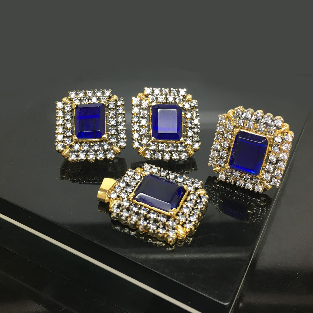 Gold Plated Square Cut Topaz Crystal Jewelry Locket Set