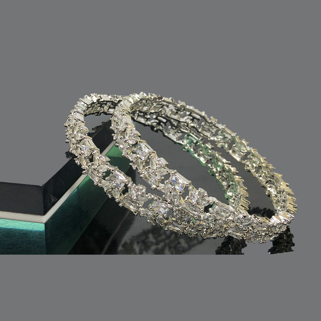 Luxury Sparkling Silver Bangles – Premium Quality Crystal Design