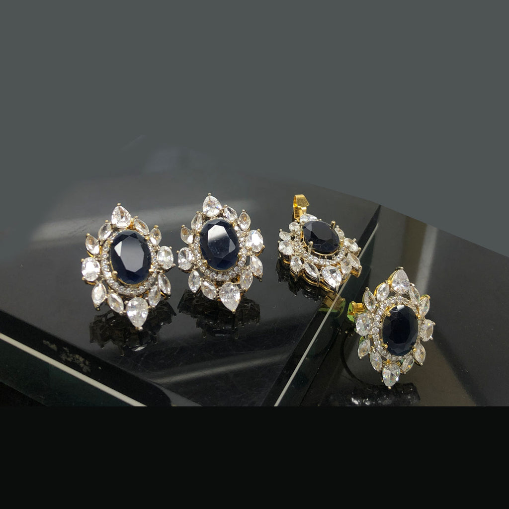 Gold Plated Diamond Floral Locket Set
