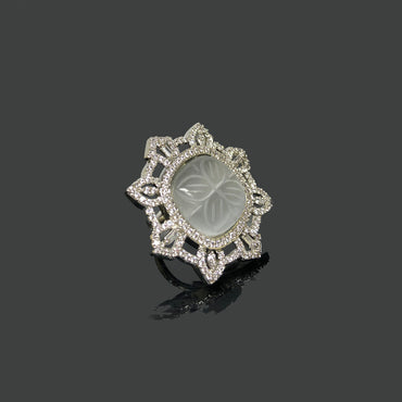 Crystal Engraved Flower Ring in Silver Finish