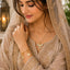 22K Gold-Tone CZ Pavé Phoenix Wing Pendant Box Chain Necklace worn on South Asian female model in champagne gold embroidered dupatta with lantern and Mughal arch backdrop