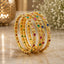 22K Gold-Tone Granule Bead & Multicolor Square CZ Pakistani Bridal Bangle Set of 4