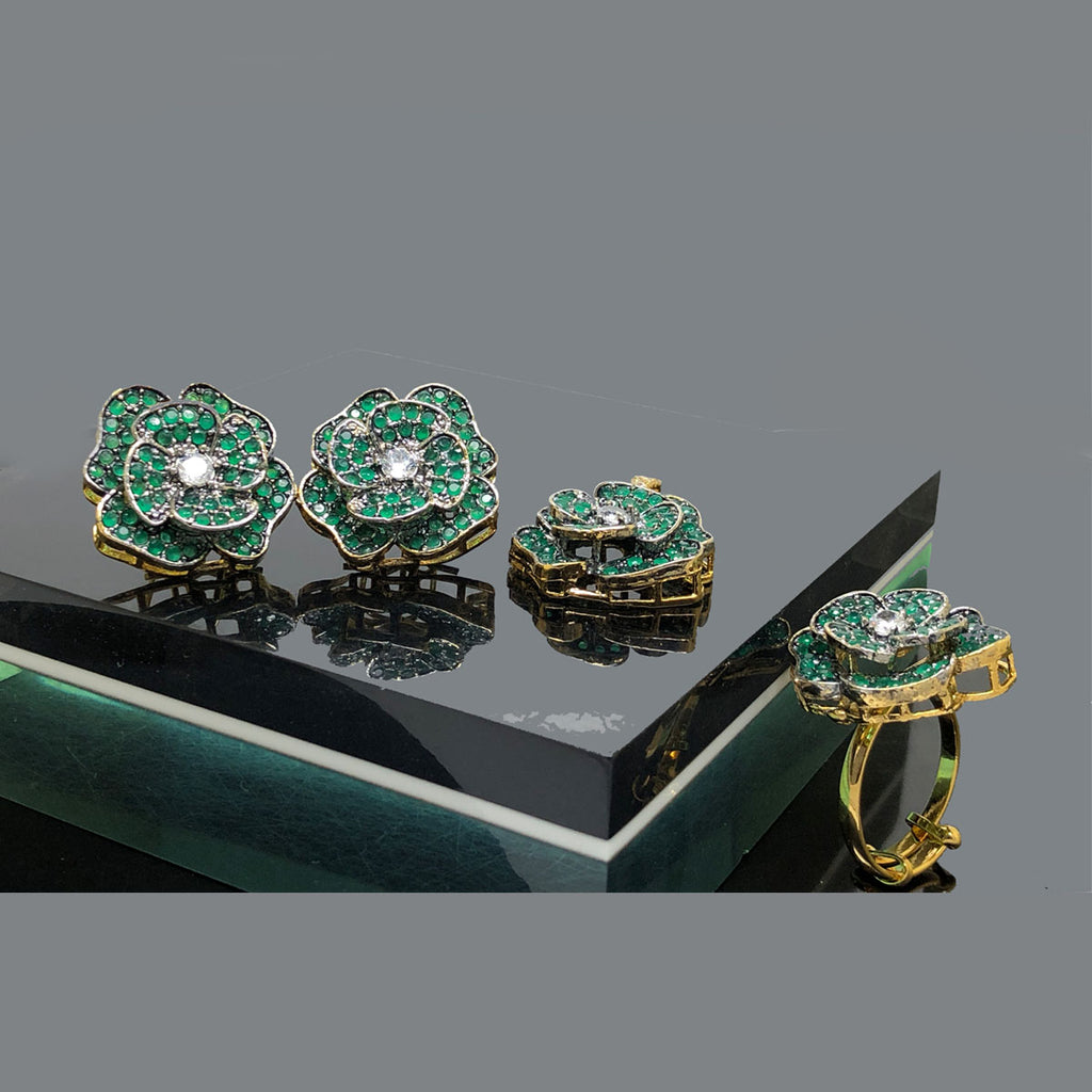 Gold Tone Rose Design Statement Locket Set