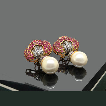 Gold-Plated Traditional Earrings with Pearl Embellishments
