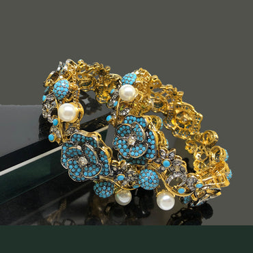 Handcrafted Gold-Plated Bangles with Gemstone Accents