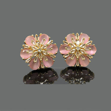 Gold-Plated Floral Crystal Stud Earrings