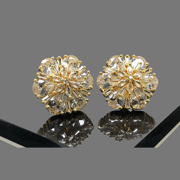 Gold-Plated Floral Crystal Stud Earrings