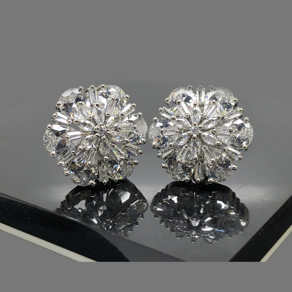 Gold-Plated Floral Crystal Stud Earrings