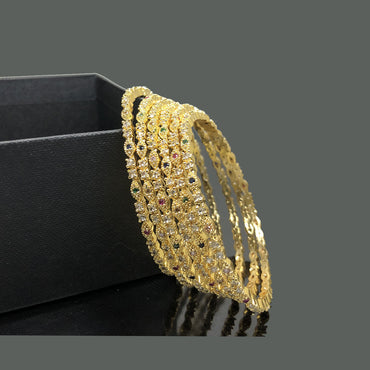 Gold-Toned Multi-Stone Bangles Set