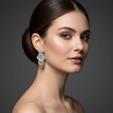 Floral Cluster & Teardrop Dangle Earrings – Rs. 1,550