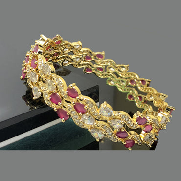 Gold-Plated Ruby and Crystal Stone Bangles