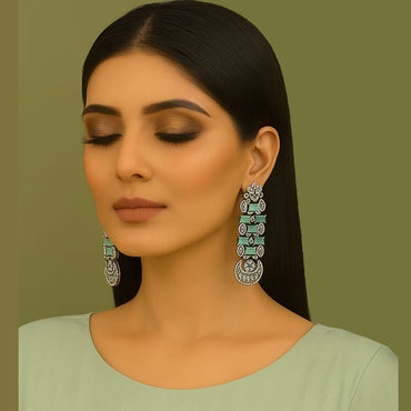 Green & Crystal Drop Earrings – Vintage Statement Jewelry