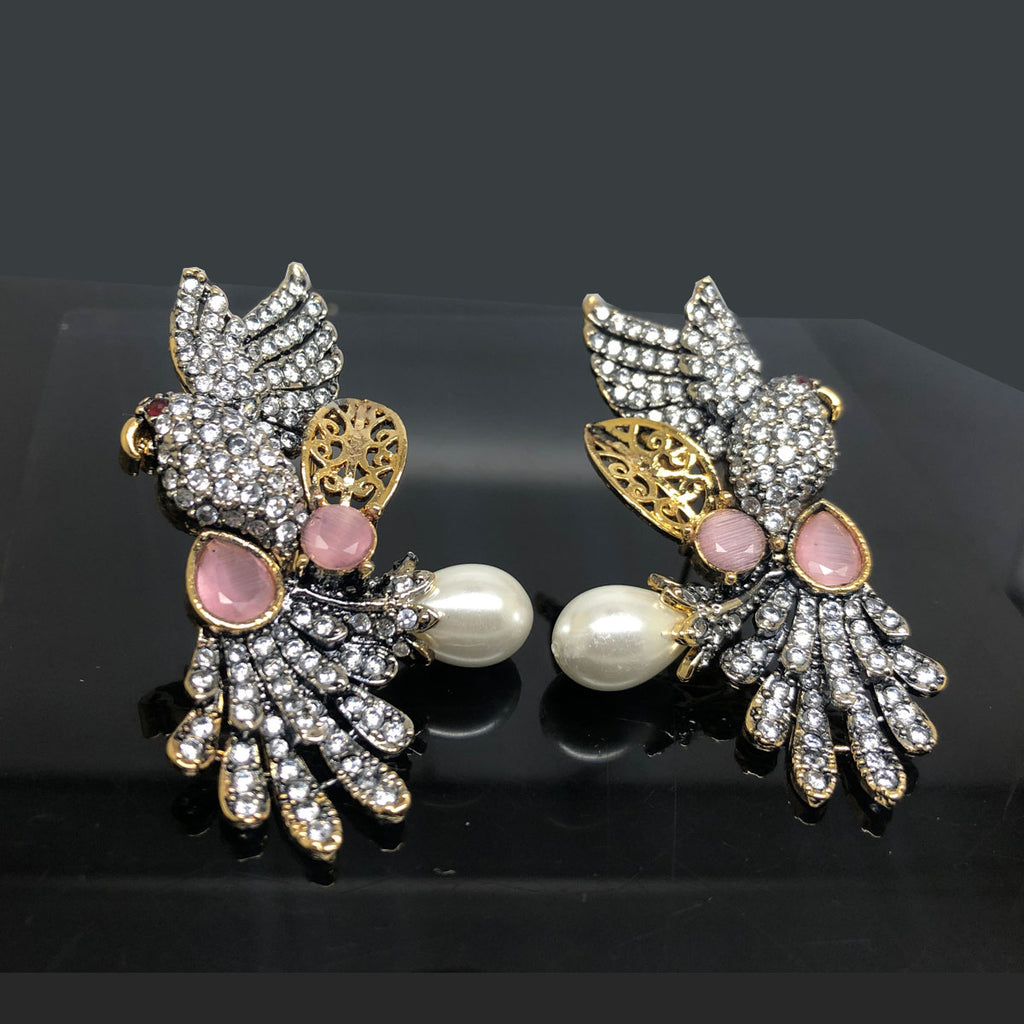Exquisite Parrot Design Crystal Traditional Earrings with Pearl Drop
