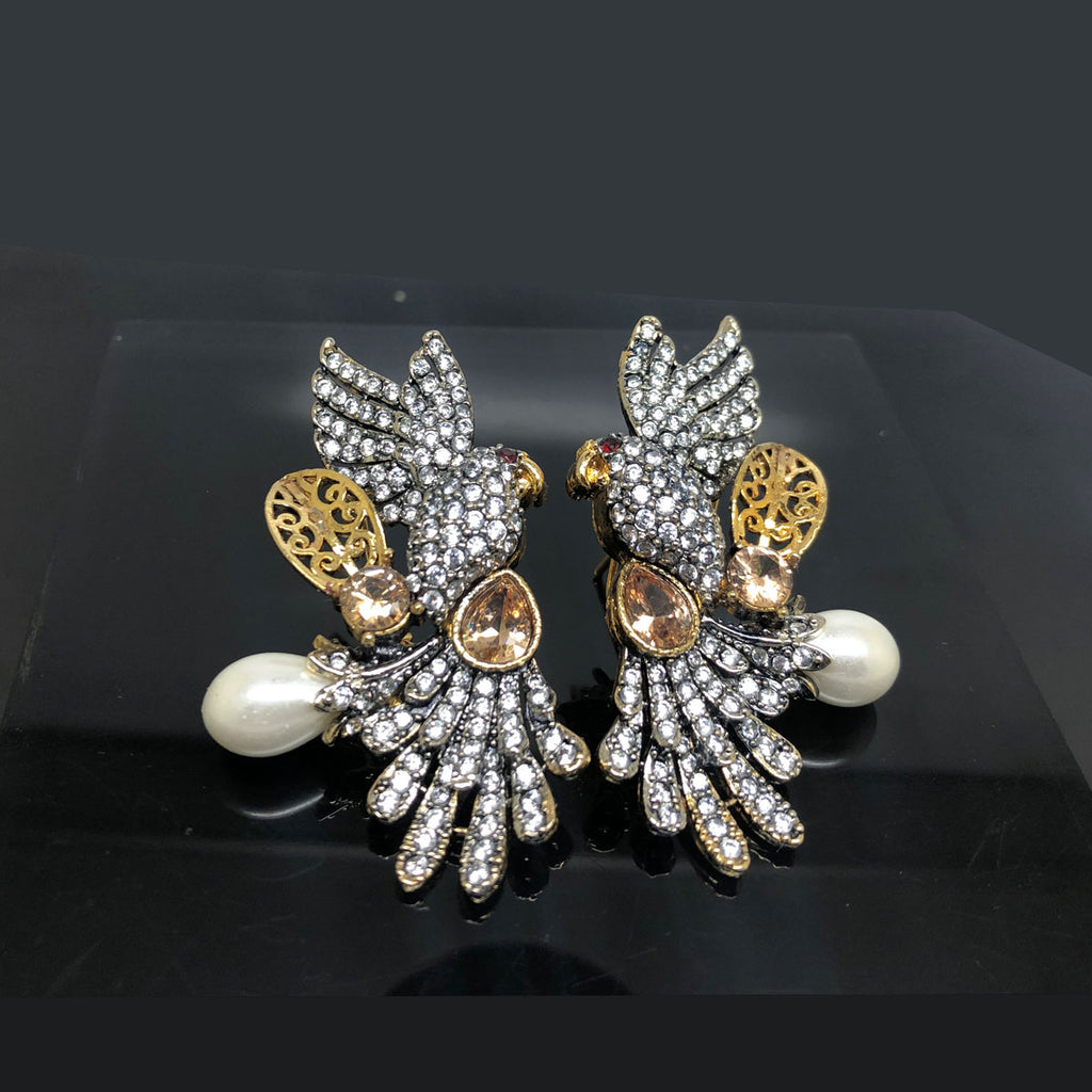 Exquisite Parrot Design Crystal Traditional Earrings with Pearl Drop