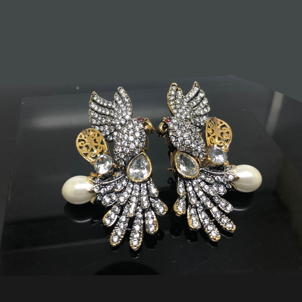 Exquisite Parrot Design Crystal Traditional Earrings with Pearl Drop