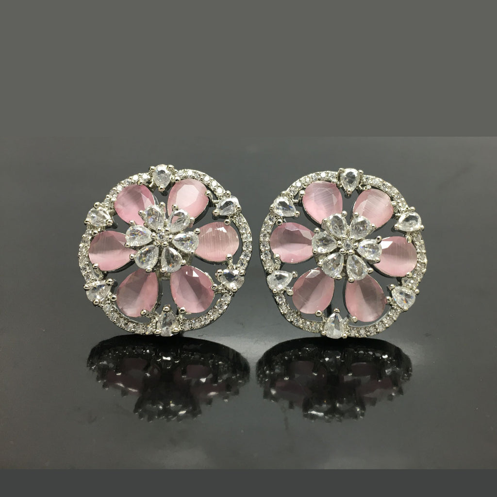 Exquisite Floral American Diamond Stud Earrings