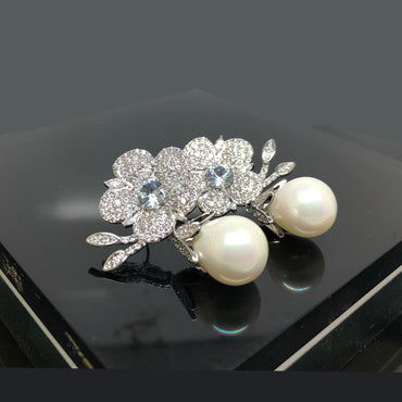 Elegant Pearl Drop Flower Earrings with Cubic Zirconia