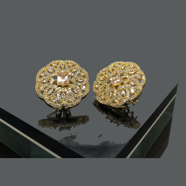 Gold-Plated Floral Crystal Stud Earrings