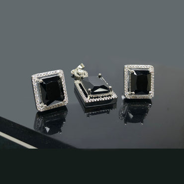 Bold Black Stone Pendant Set with Earrings - Rs. 2100