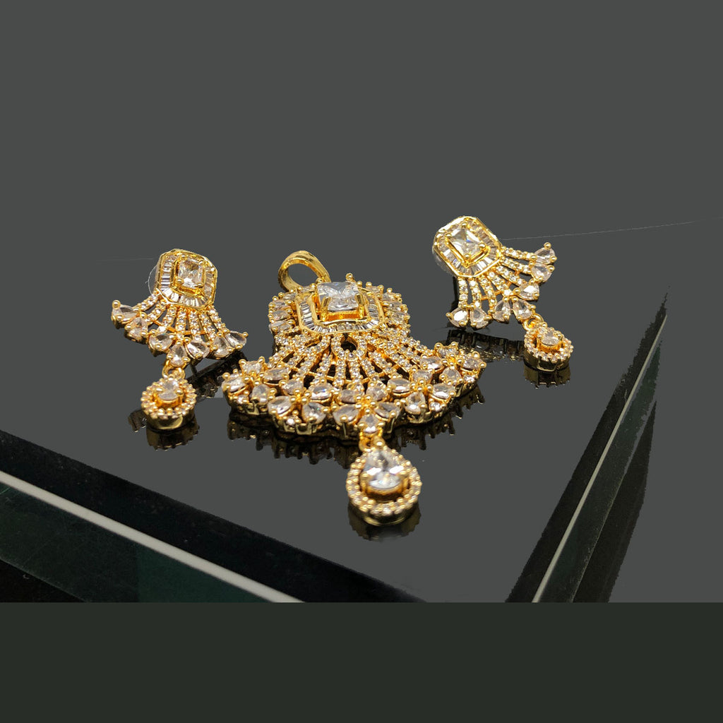 Traditional Gold Pendant Set with Earrings - Rs. 2100