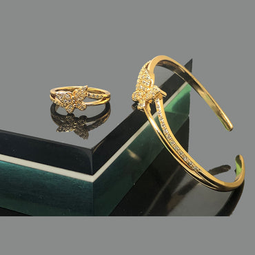 Butterfly Ring & Bracelet Set – Gold Finish
