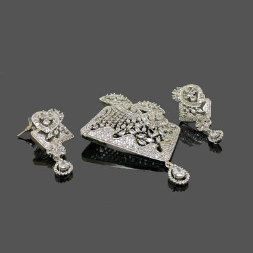 Rhodium-Plated Diamond-Cut Locket Set with Matching Earrings