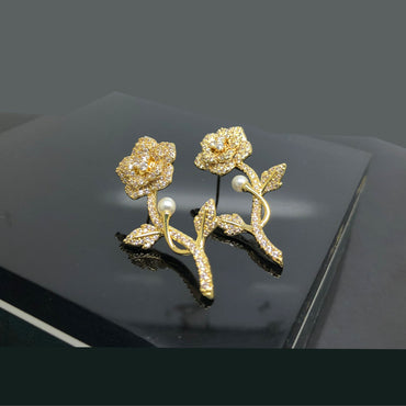 Golden Rose Pearl Drop Earring