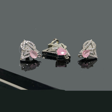 Pink Teardrop Stone Locket Set with Earrings