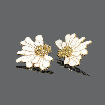 White Floral Enamel Earrings
