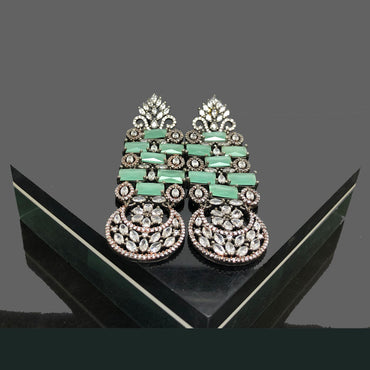 Green & Crystal Drop Earrings – Vintage Statement Jewelry