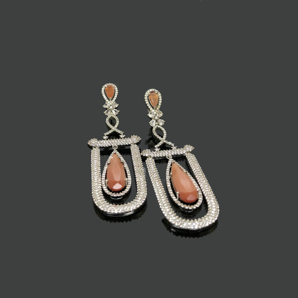 Peach & Crystal Drop Earrings – Elegant Vintage Statement Jewelry
