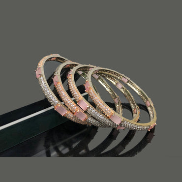 Rose Gold-Plated Pink Stone Bangles Set – Elegant CZ Studded Jewelry