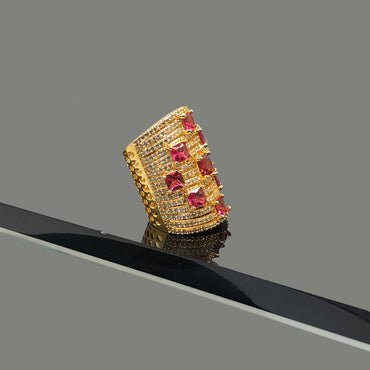 Gold-Plated Square Ruby Cluster Ring