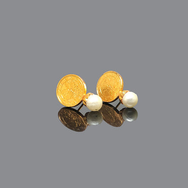Traditional Gold Coin Earrings with Pearl Drop – Festive & Ethnic Jewelry