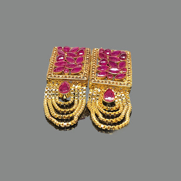 Gold-Plated Ruby-Toned Statement Earrings
