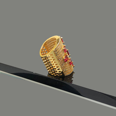Gold-Plated Square Ruby Cluster Ring