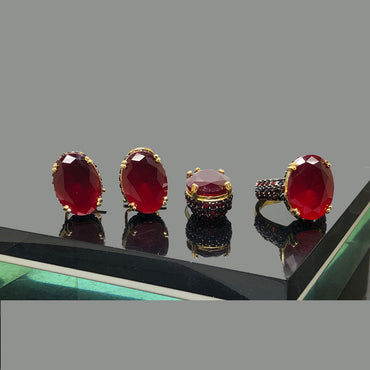 Elegant Oval-Cut American Diamond Earrings & Ring Set