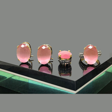 Elegant Oval-Cut American Diamond Earrings & Ring Set