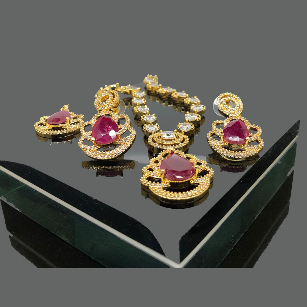 Gold-Plated Ruby Teardrop Bridal Jewelry Set