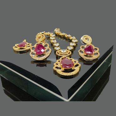 Gold-Plated Ruby Teardrop Bridal Jewelry Set