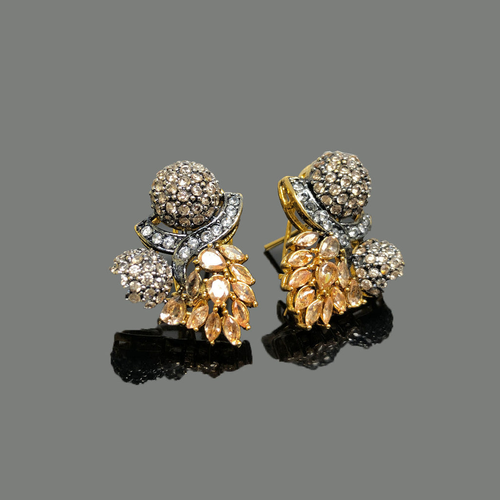 Antique Gold-Tone Traditional Stud Earrings – Designer Floral Cluster