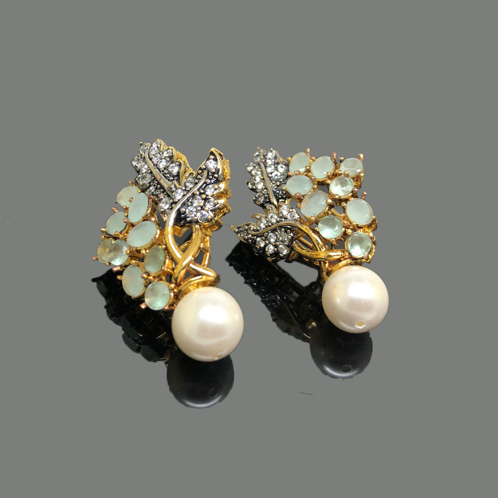 Gold-Tone Floral Pearl Drop Earrings – Elegant Party Wear, Rs.1850